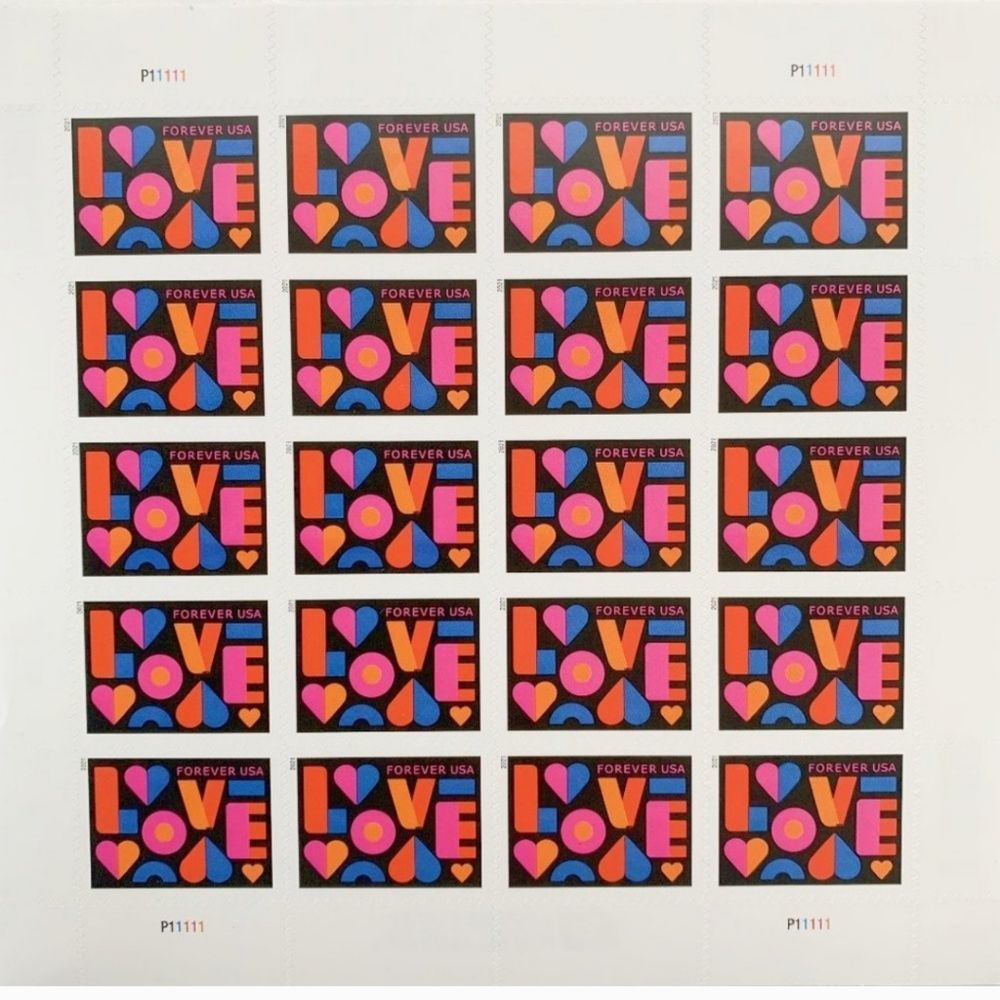 100 Love 2021 USPS Hearts Forever Postage Stamps Mail Valentines Wedding Invites